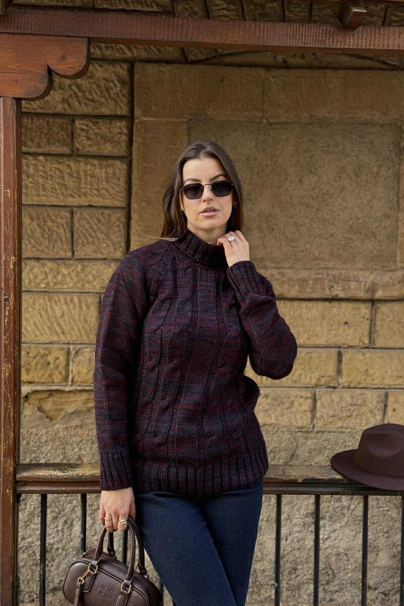 HIGH NECK ONE COLOR WOMAN SWETER BURGUNDY/VISHNJE - 4