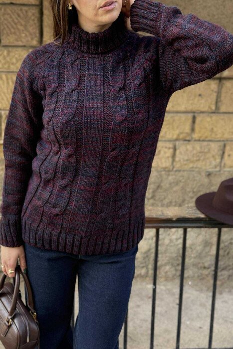 HIGH NECK ONE COLOR WOMAN SWETER BURGUNDY/VISHNJE - 6