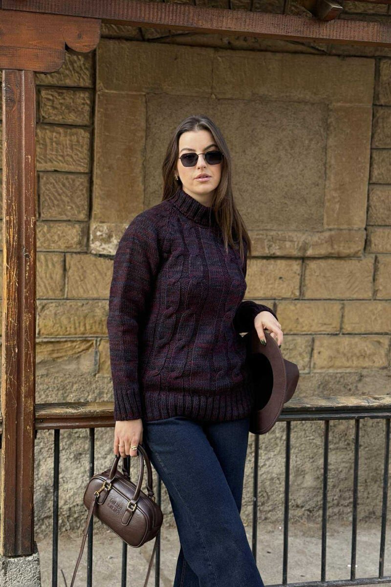 HIGH NECK ONE COLOR WOMAN SWETER BURGUNDY/VISHNJE - 8