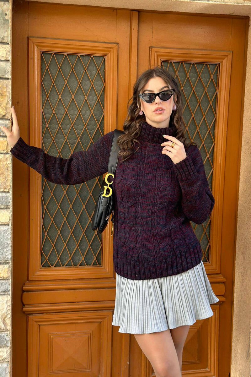 HIGH NECK ONE COLOR WOMAN SWETER BURGUNDY/VISHNJE - 1