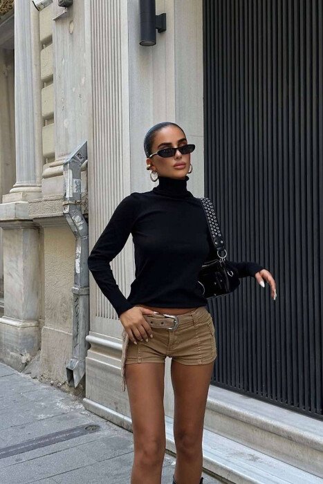 HIGH NECK ONE COLOR SIMPLE WOMAN SWEATER BLACK/ E ZEZE - KLAUDIO FASHION