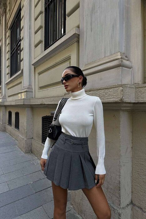 HIGH NECK ONE COLOR SIMPLE WOMAN SWEATER WHITE-E BARDHE - KLAUDIO FASHION
