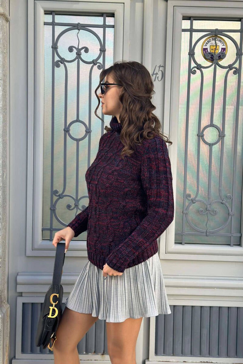 HIGH NECK ONE COLOR WOMAN SWEATER BURGUNDY/VISHNJE - 3