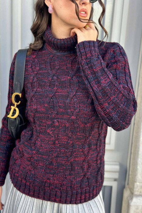 HIGH NECK ONE COLOR WOMAN SWEATER BURGUNDY/VISHNJE - 4