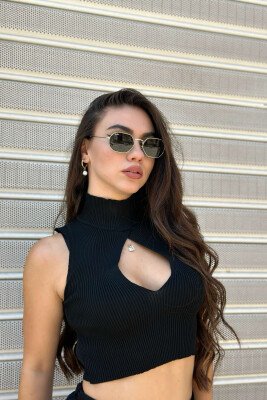 HIGH NECK ONE COLOR TANK TOP BLACK/ E ZEZE - 1