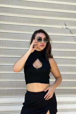 HIGH NECK ONE COLOR TANK TOP BLACK/ E ZEZE - 2