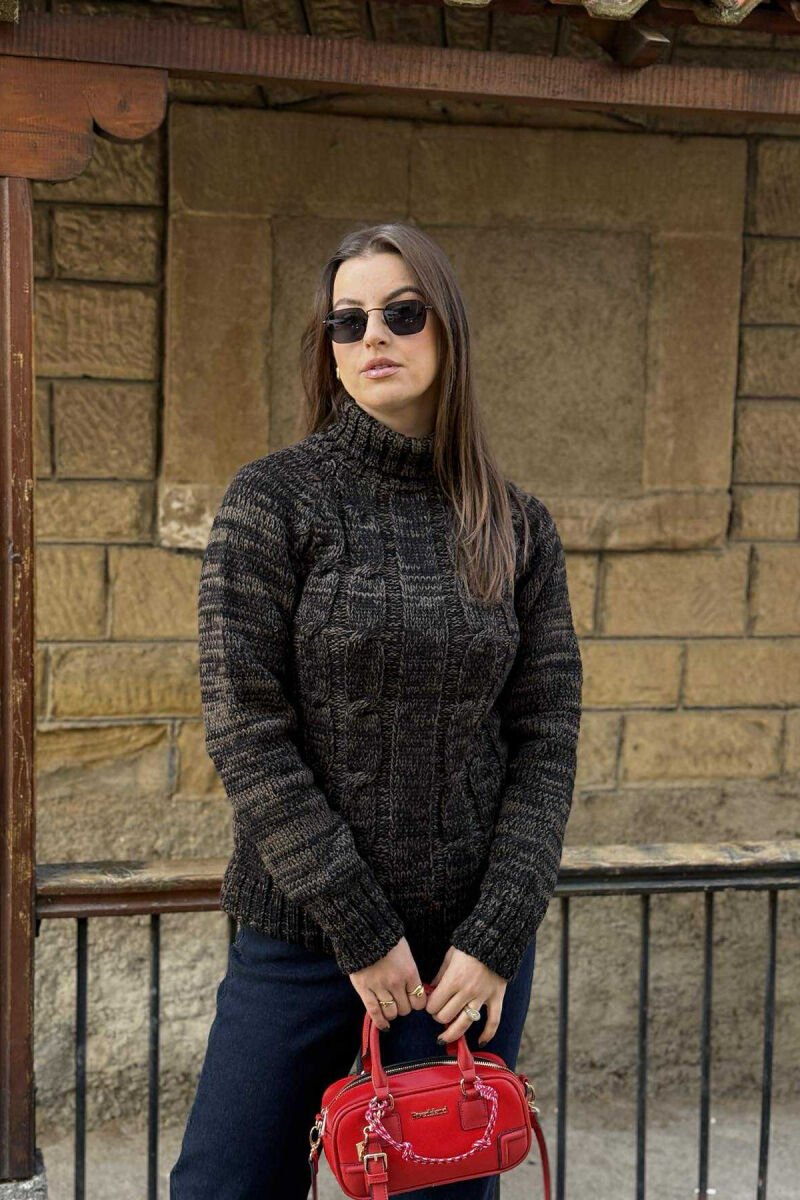 HIGH NECK ONE COLOR WOMAN SWETER GREY/GRI - 2