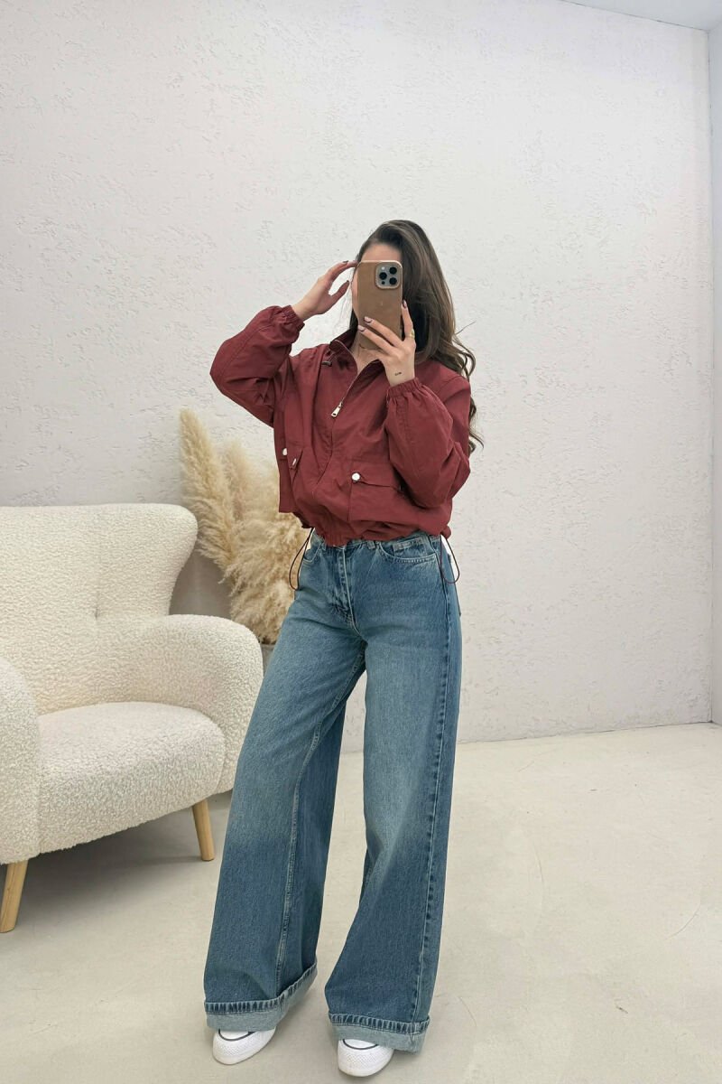 HIGH NECK ONE COLOR WOMEN JACKET BURGUNDY/VISHNJE - 2