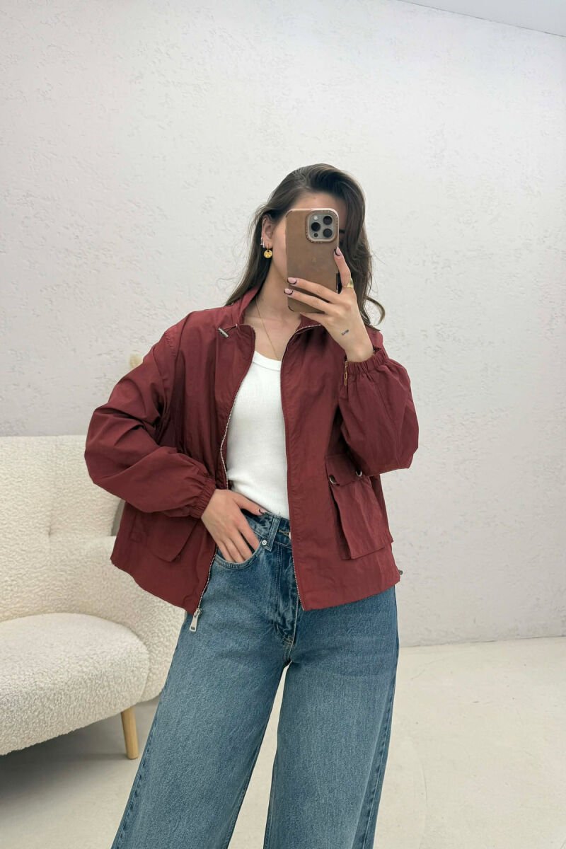 HIGH NECK ONE COLOR WOMEN JACKET BURGUNDY/VISHNJE - 3