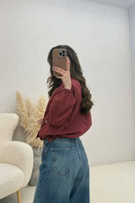 HIGH NECK ONE COLOR WOMEN JACKET BURGUNDY/VISHNJE - 4