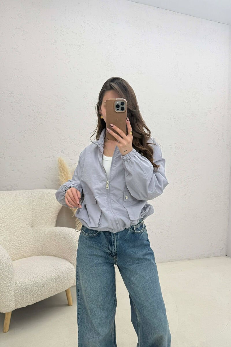 HIGH NECK ONE COLOR WOMEN JACKET GREY/GRI - 1