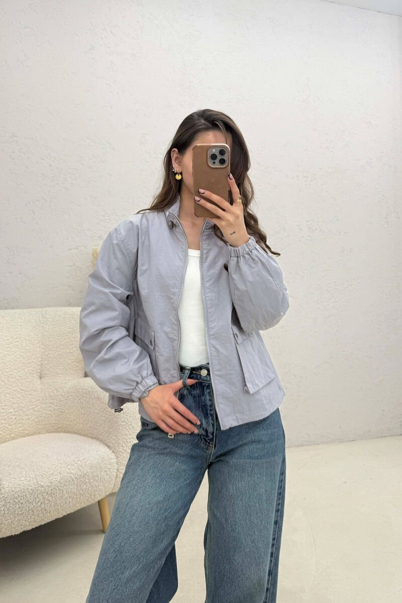 HIGH NECK ONE COLOR WOMEN JACKET GREY/GRI - 2