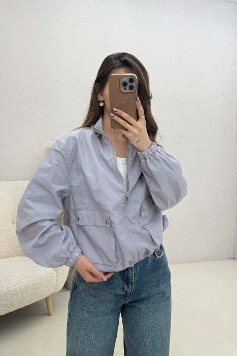 HIGH NECK ONE COLOR WOMEN JACKET GREY/GRI - 3