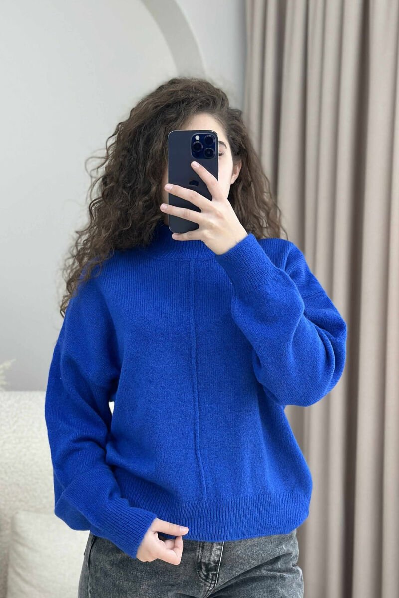 HIGH NECK ONE COLOR WOMEN SWEATER BLUE/BLU - 3