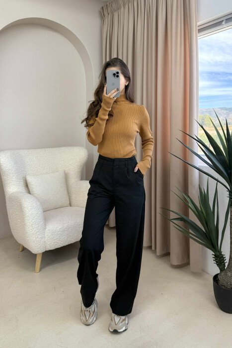 HIGH NECK ONE COLOR WOMEN SWEATER BROWN/KAFE 