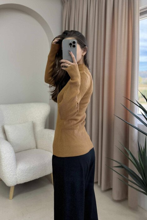 HIGH NECK ONE COLOR WOMEN SWEATER BROWN/KAFE - 3