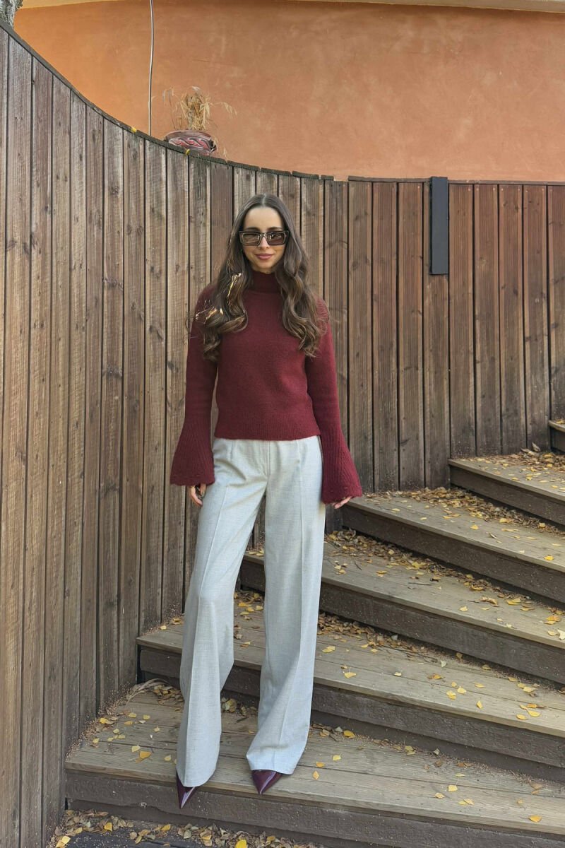 HIGH NECK ONE COLOR WOMEN SWEATER BURGUNDY/VISHNJE - 1