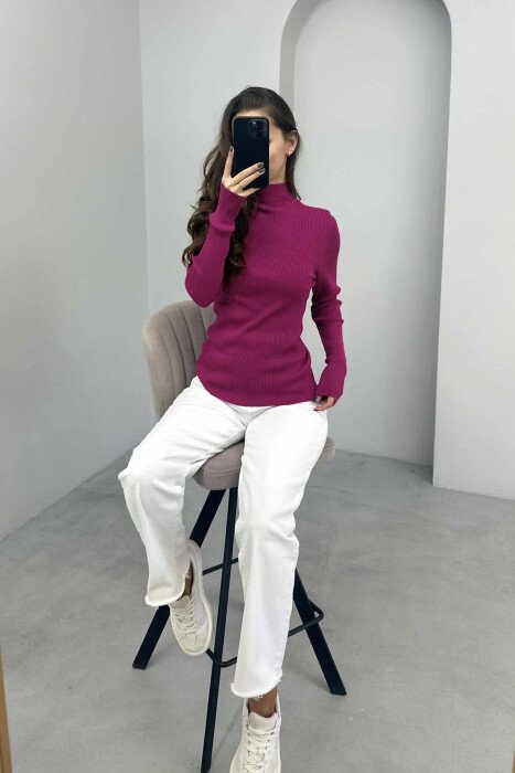 HIGH NECK ONE COLOR WOMEN SWEATER PURPLE/LEJLA - 4
