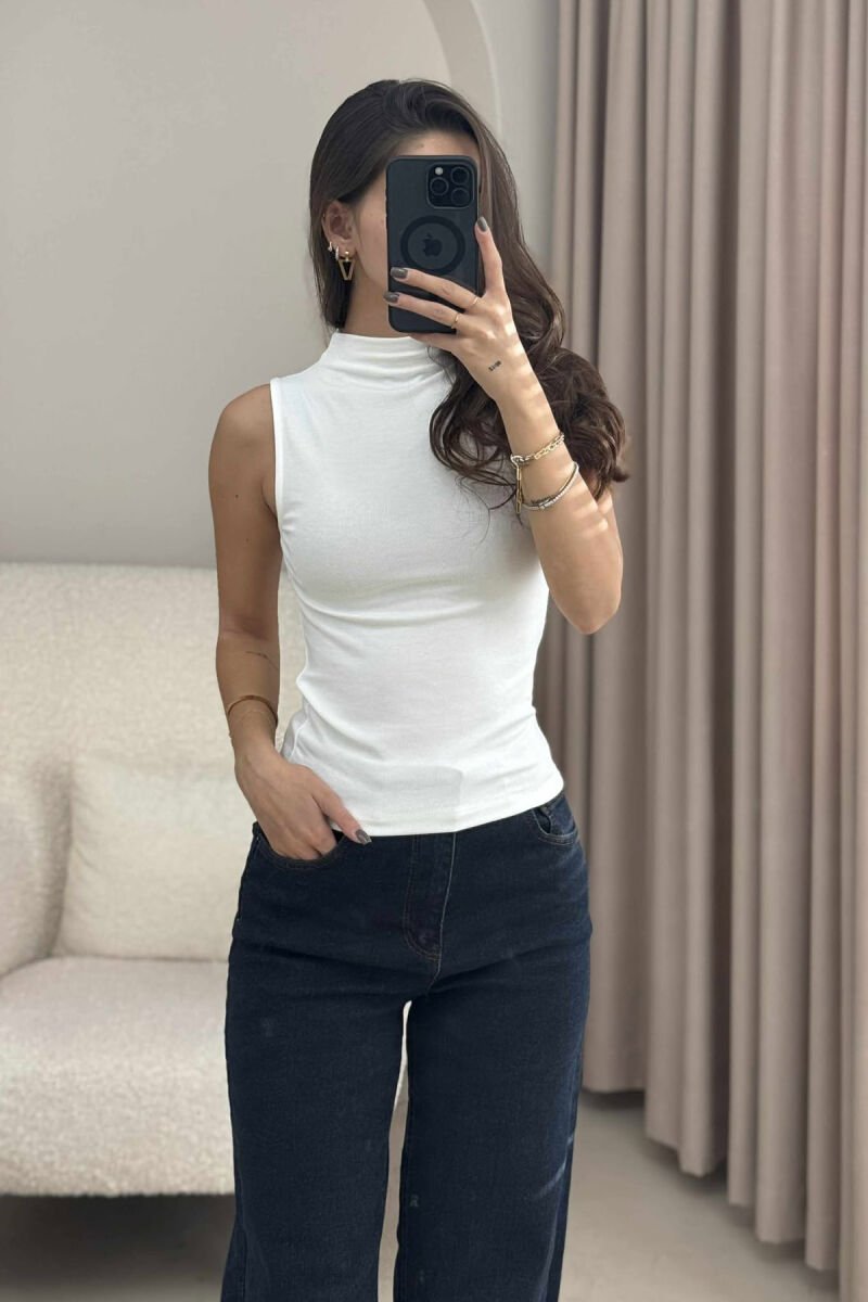 HIGH NECK ONE COLOR WOMEN TANK TOP WHITE-E BARDHE - 10
