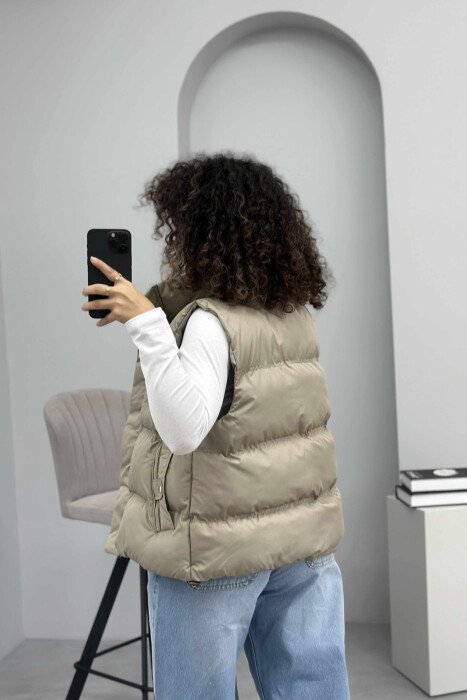 HIGH NECK ONE COLOR ZIPPER DETAILS WOMEN VEST BEIGE/BEZHE - 3