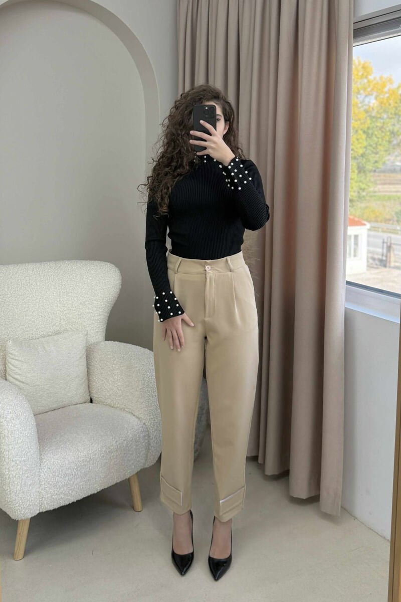 HIGH NECK PEARL DETAILS WOMEN SWEATER BLACK/ E ZEZE - 1