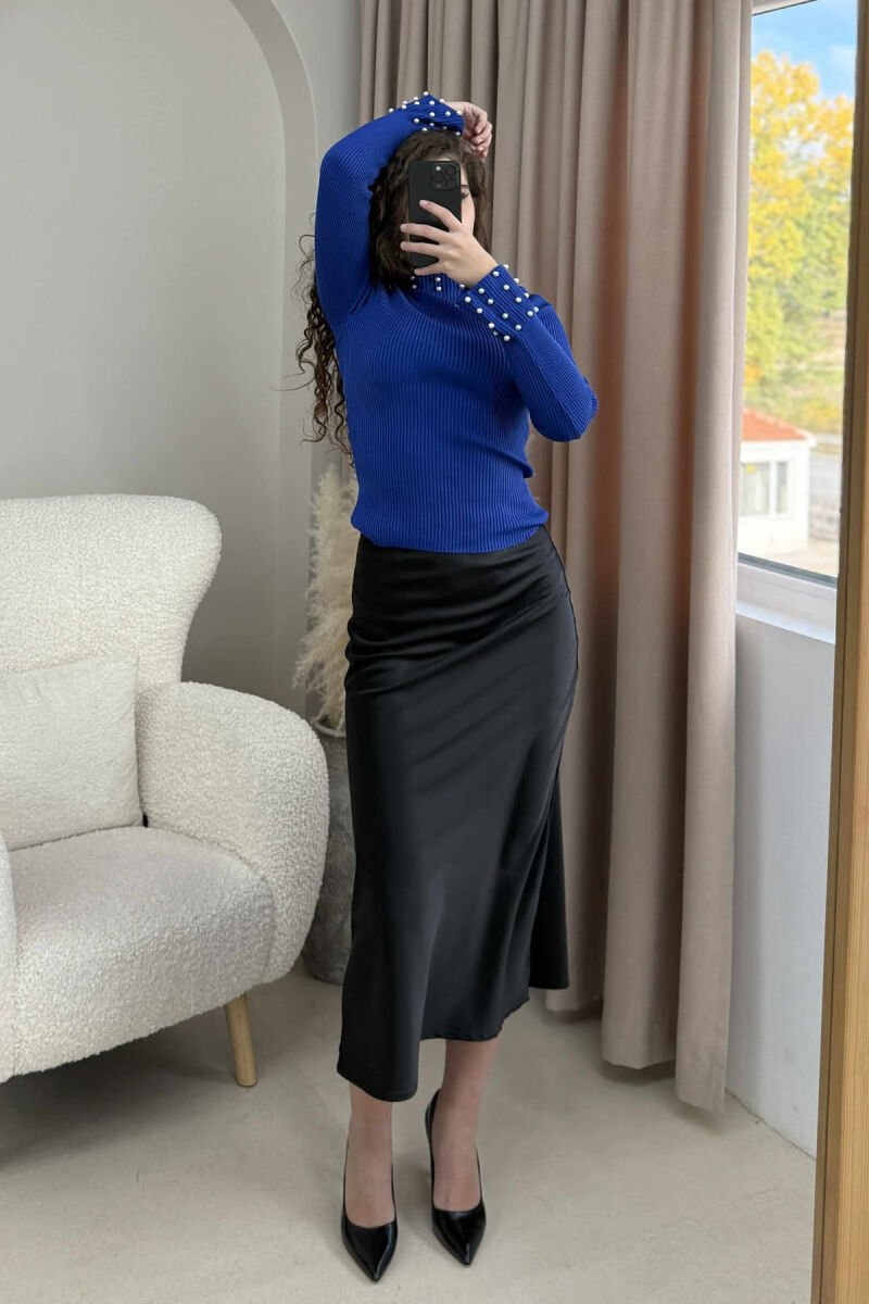 HIGH NECK PEARL DETAILS WOMEN SWEATER BLUE/BLU - 6