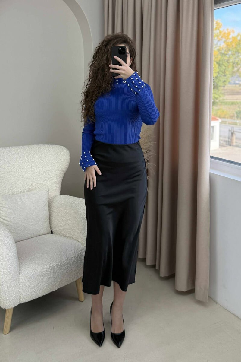HIGH NECK PEARL DETAILS WOMEN SWEATER BLUE/BLU - 2