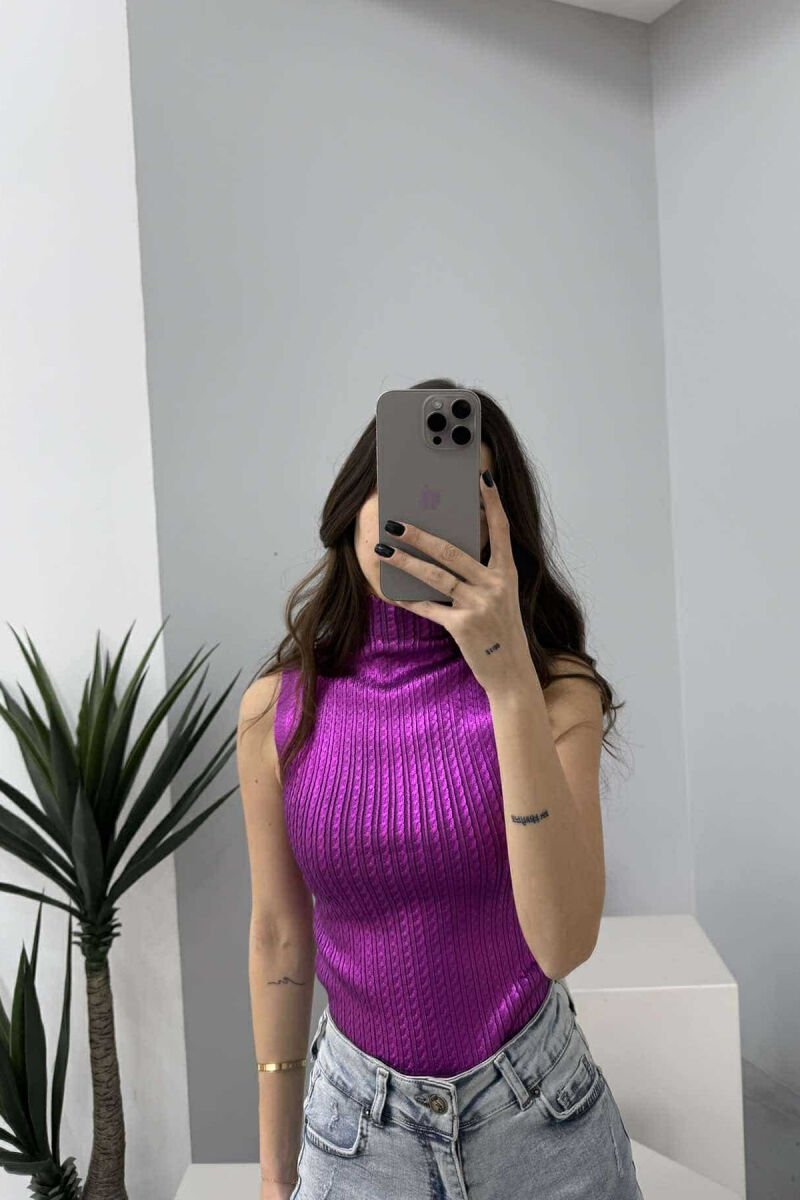 HIGH NECK SHINNY MATERIAL WOMEN TANK TOP PURPLE/LEJLA - 1