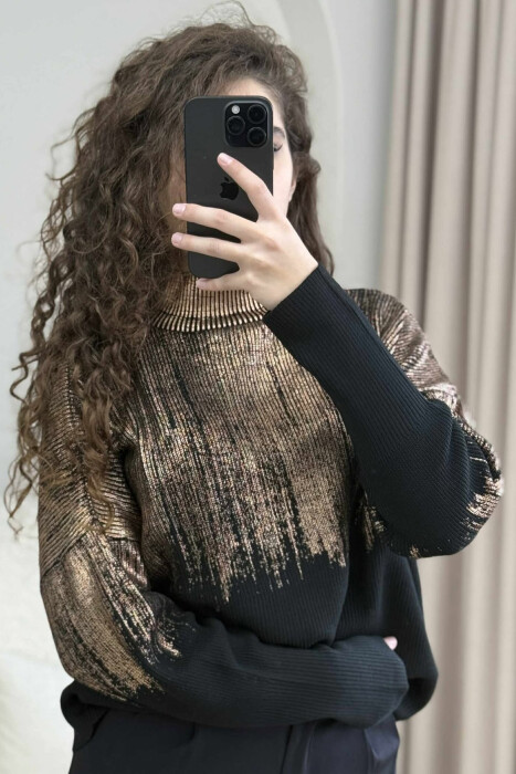HIGH NECK SHINY MATERIAL WOMEN SWEATER BRONX/BRONX - 4