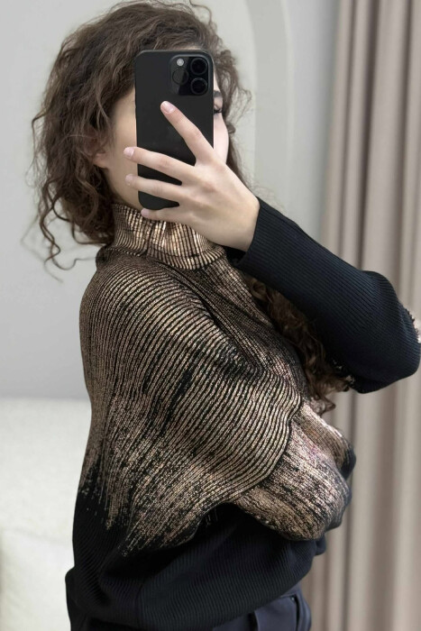 HIGH NECK SHINY MATERIAL WOMEN SWEATER BRONX/BRONX - 5