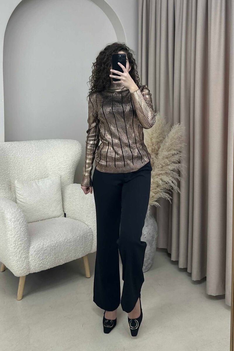 HIGH NECK SHINY MATERIAL WOMEN SWEATER BRONX/BRONX - 1