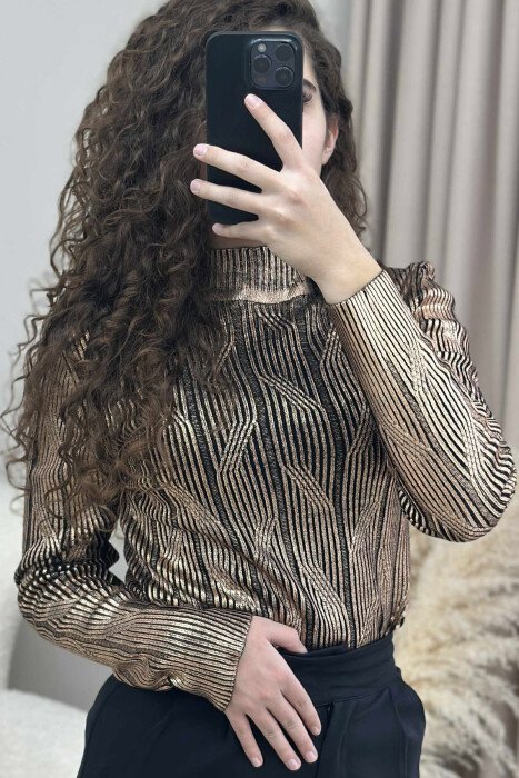HIGH NECK SHINY MATERIAL WOMEN SWEATER BRONX/BRONX - 4