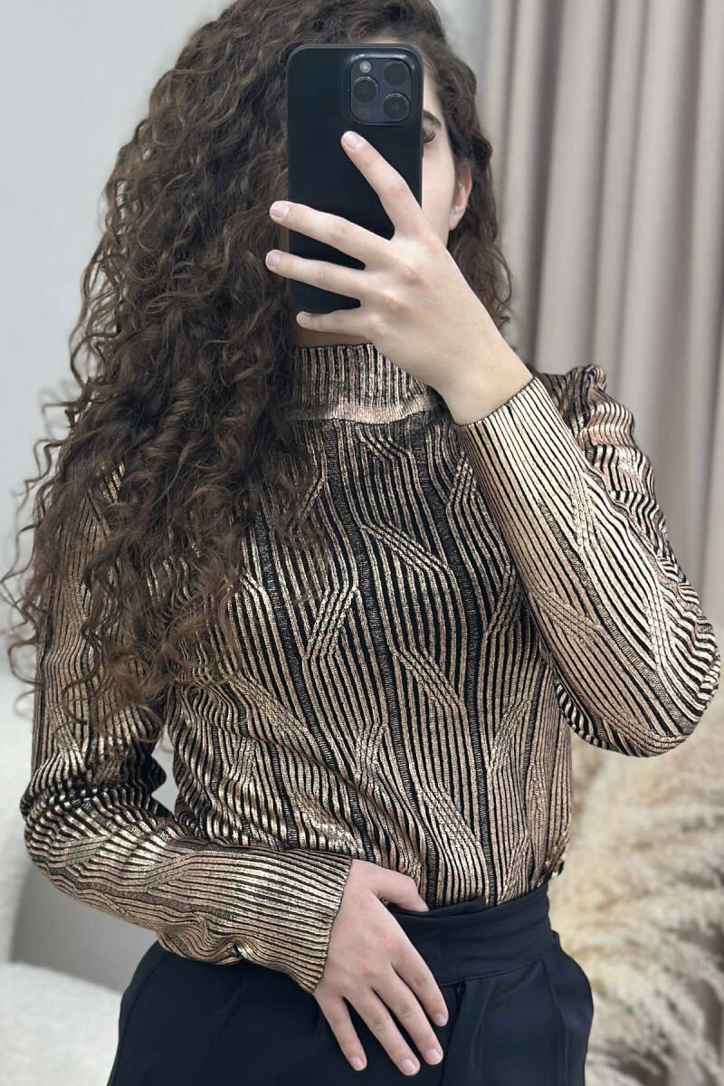 HIGH NECK SHINY MATERIAL WOMEN SWEATER BRONX/BRONX - 4