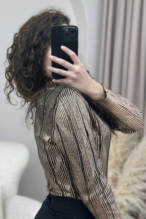 HIGH NECK SHINY MATERIAL WOMEN SWEATER BRONX/BRONX - 5