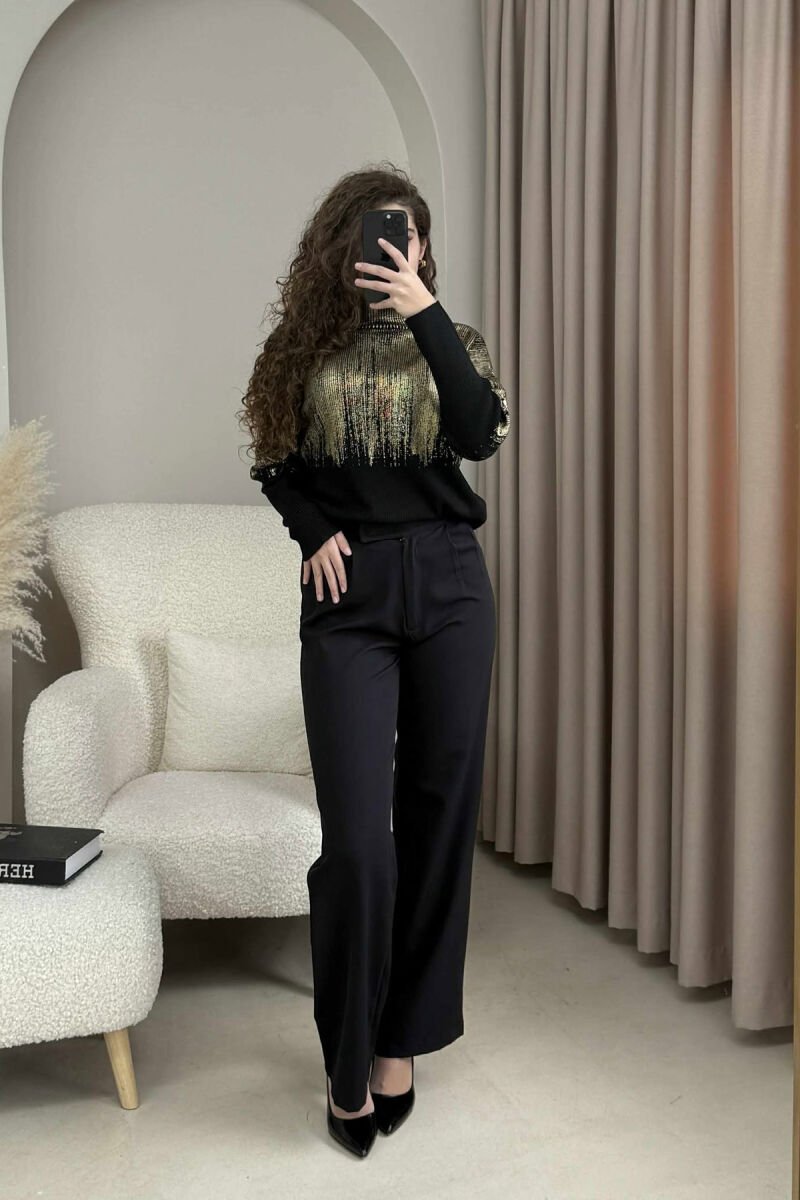 HIGH NECK SHINY MATERIAL WOMEN SWEATER GOLDEN ROD/GOLD - 1