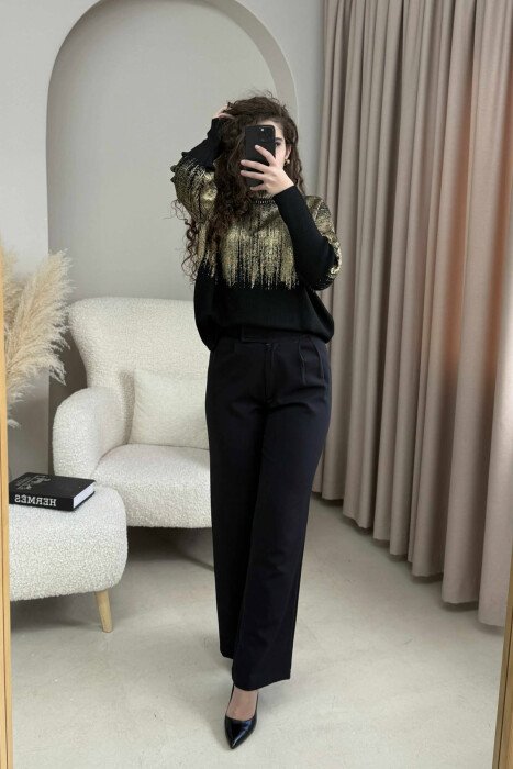 HIGH NECK SHINY MATERIAL WOMEN SWEATER GOLDEN ROD/GOLD - 3
