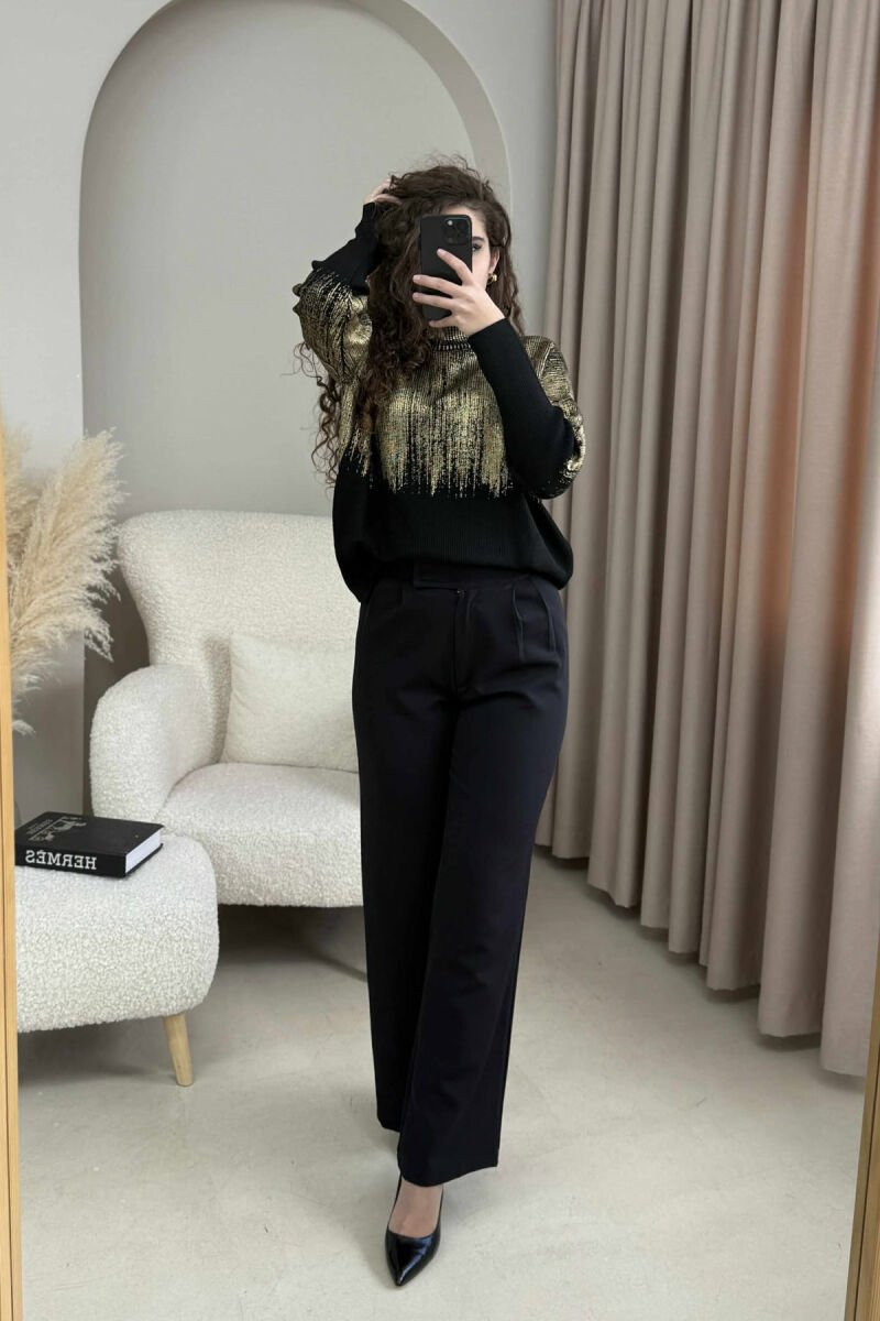 HIGH NECK SHINY MATERIAL WOMEN SWEATER GOLDEN ROD/GOLD - 3