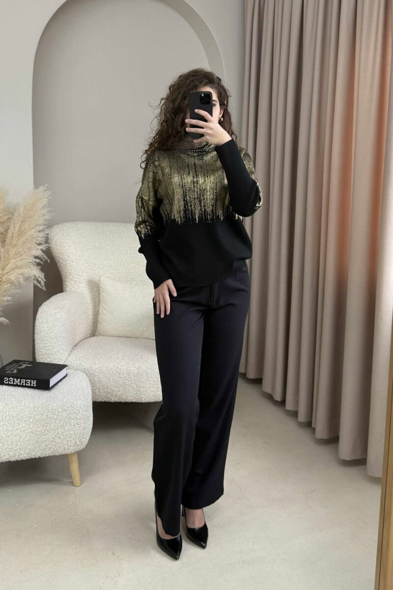 HIGH NECK SHINY MATERIAL WOMEN SWEATER GOLDEN ROD/GOLD - 6