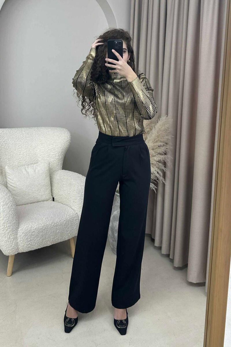 HIGH NECK SHINY MATERIAL WOMEN SWEATER GOLDEN ROD/GOLD - 5