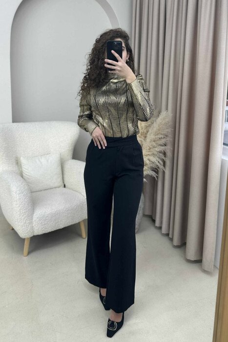 HIGH NECK SHINY MATERIAL WOMEN SWEATER GOLDEN ROD/GOLD - 1
