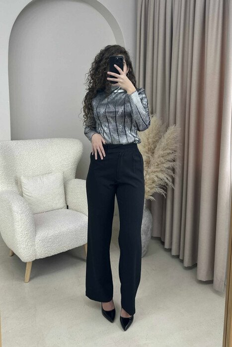 HIGH NECK SHINY MATERIAL WOMEN SWEATER SILVER/ARGJEND 