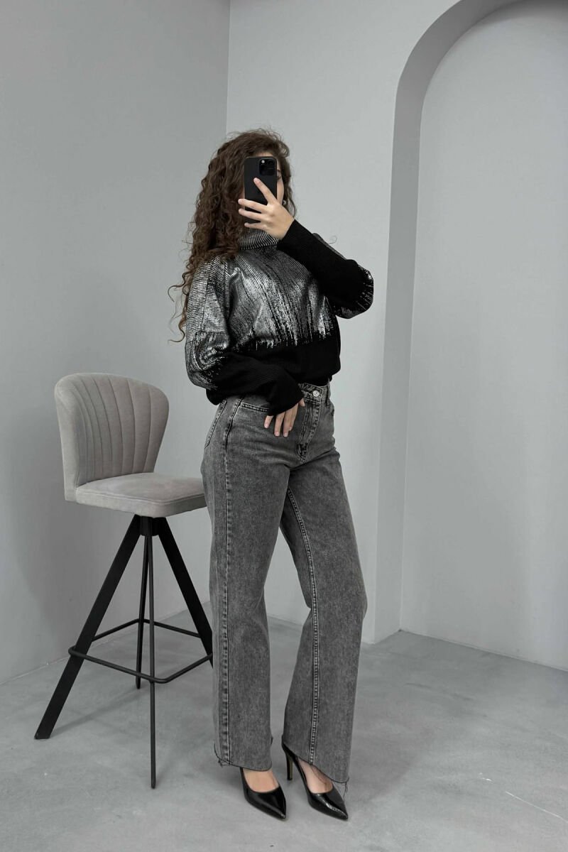 HIGH NECK SHINY MATERIAL WOMEN SWEATER SILVER/ARGJEND - 3