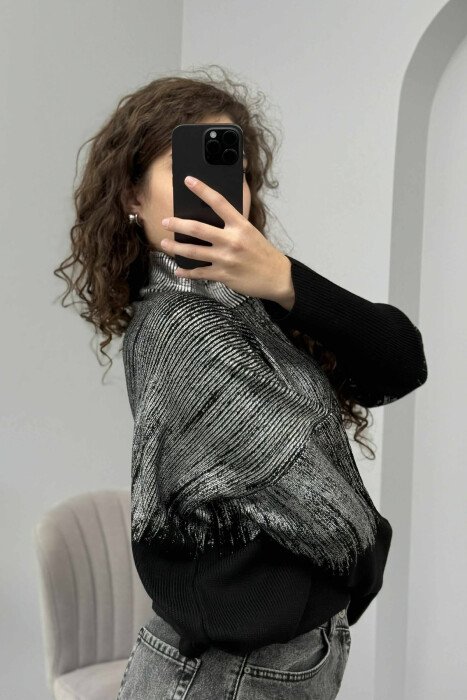 HIGH NECK SHINY MATERIAL WOMEN SWEATER SILVER/ARGJEND - 5