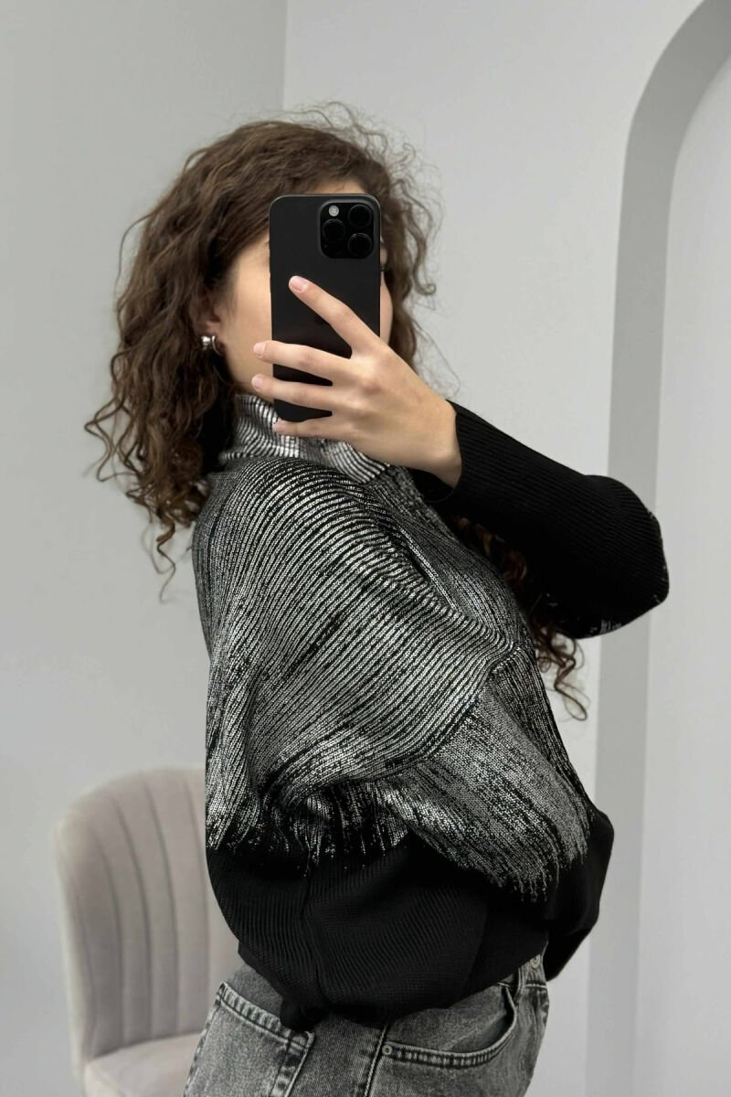 HIGH NECK SHINY MATERIAL WOMEN SWEATER SILVER/ARGJEND - 5