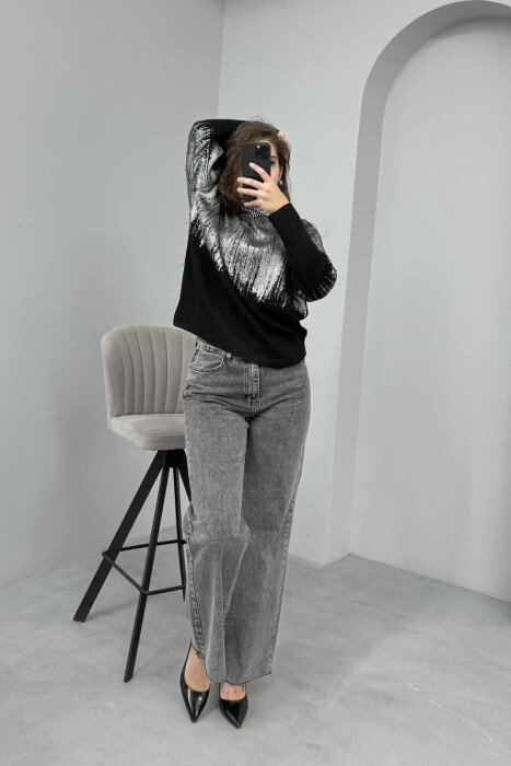HIGH NECK SHINY MATERIAL WOMEN SWEATER SILVER/ARGJEND - 6