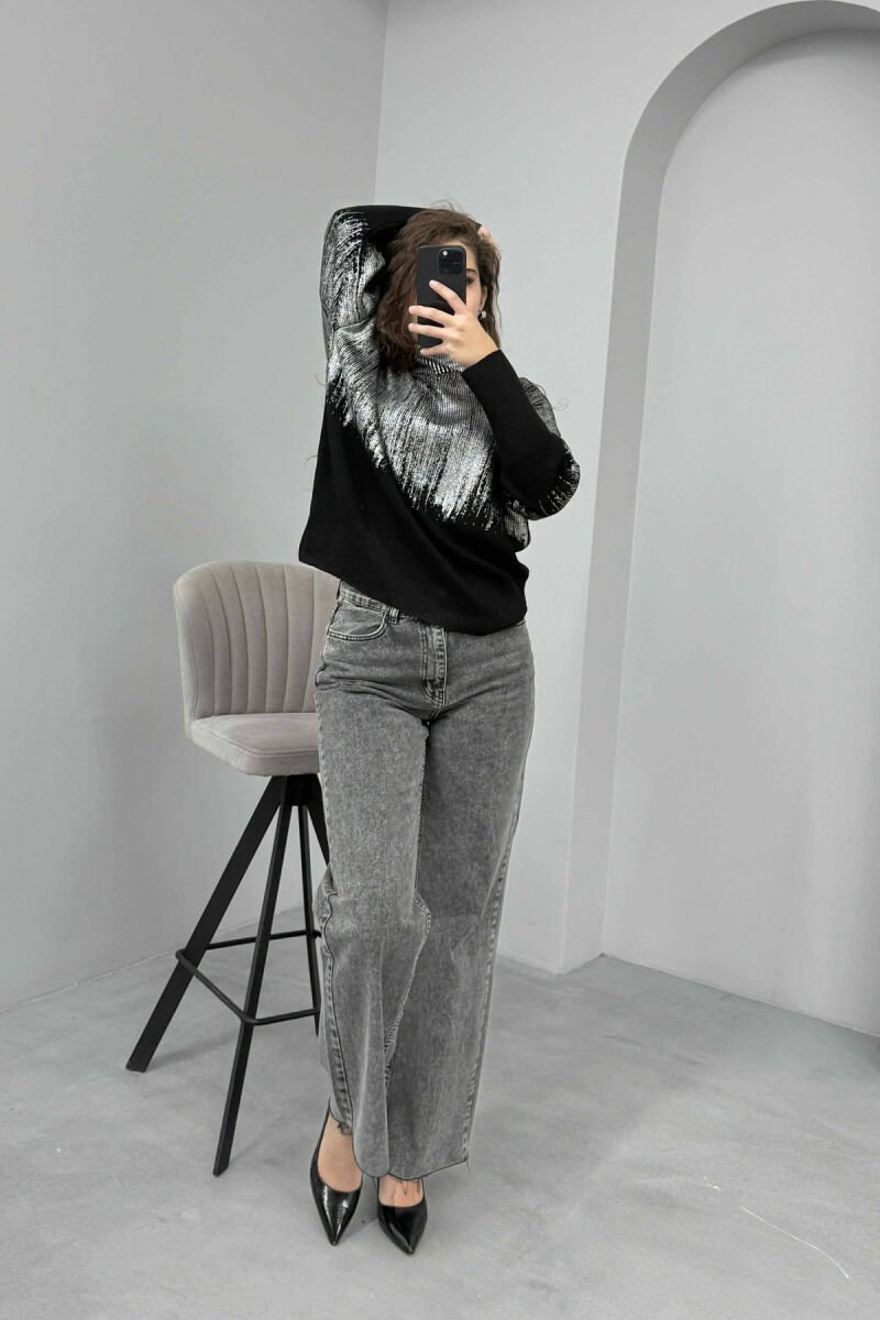 HIGH NECK SHINY MATERIAL WOMEN SWEATER SILVER/ARGJEND - 6