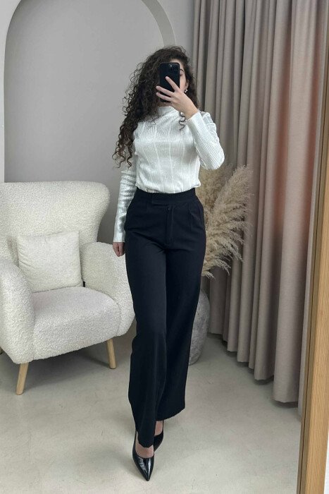 HIGH NECK SHINY MATERIAL WOMEN SWEATER WHITE-E BARDHE - 3