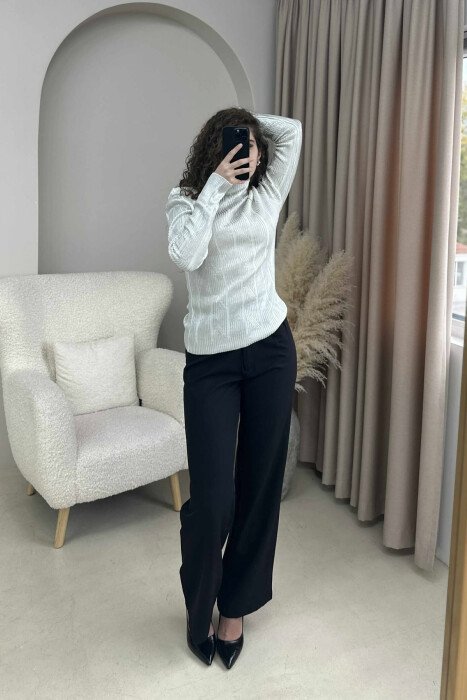 HIGH NECK SHINY MATERIAL WOMEN SWEATER WHITE-E BARDHE - 5