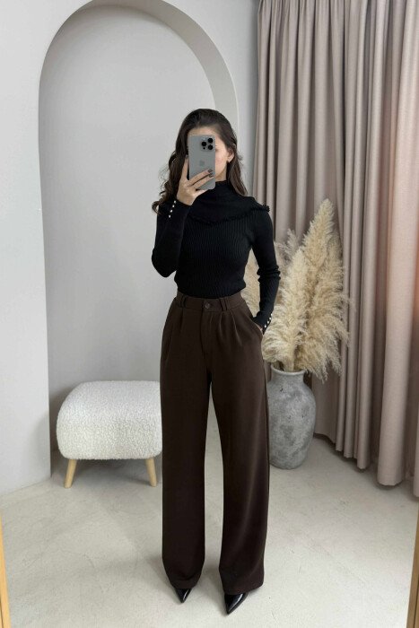 HIGH NECK SHINY STONES DETAIL WOMEN SWEATER BLACK/ E ZEZE - 1