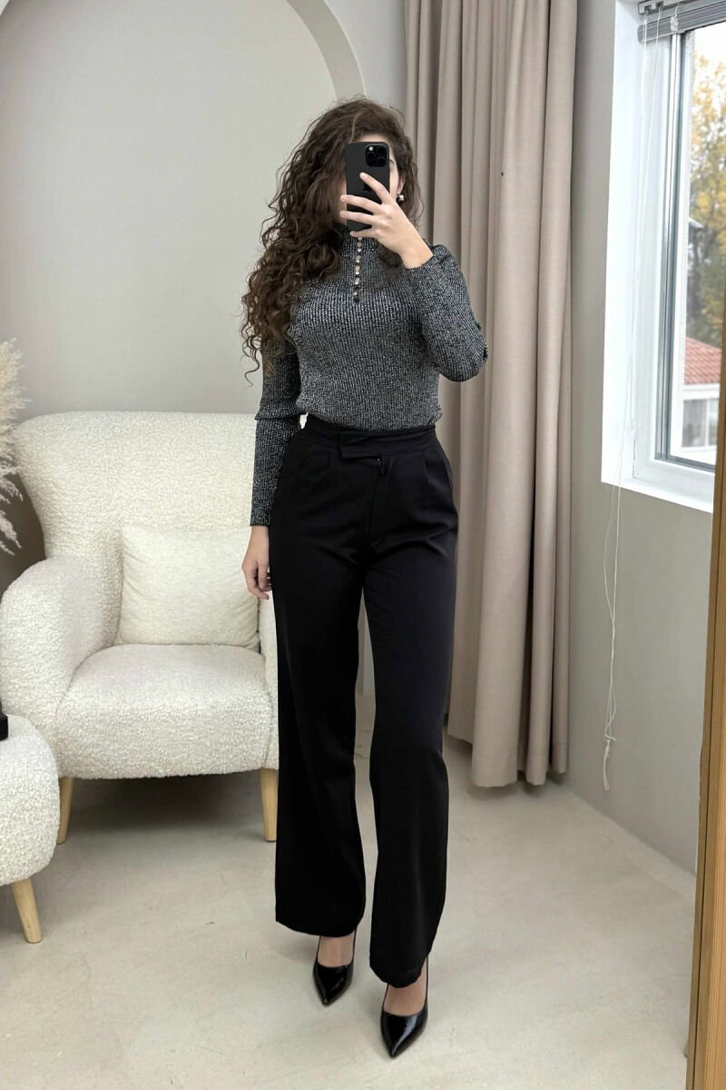 HIGH NECK SHINY STONES DETAIL WOMEN SWEATER BLACK/ E ZEZE - 4